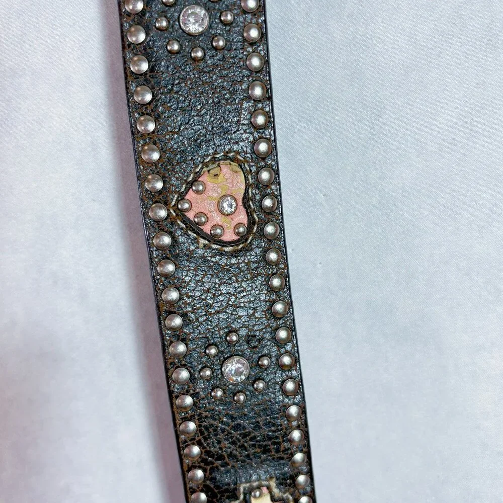 Nocona Girls Leather Western Belt Studded Rhinestone Hearts Cross Studs Brawn 22